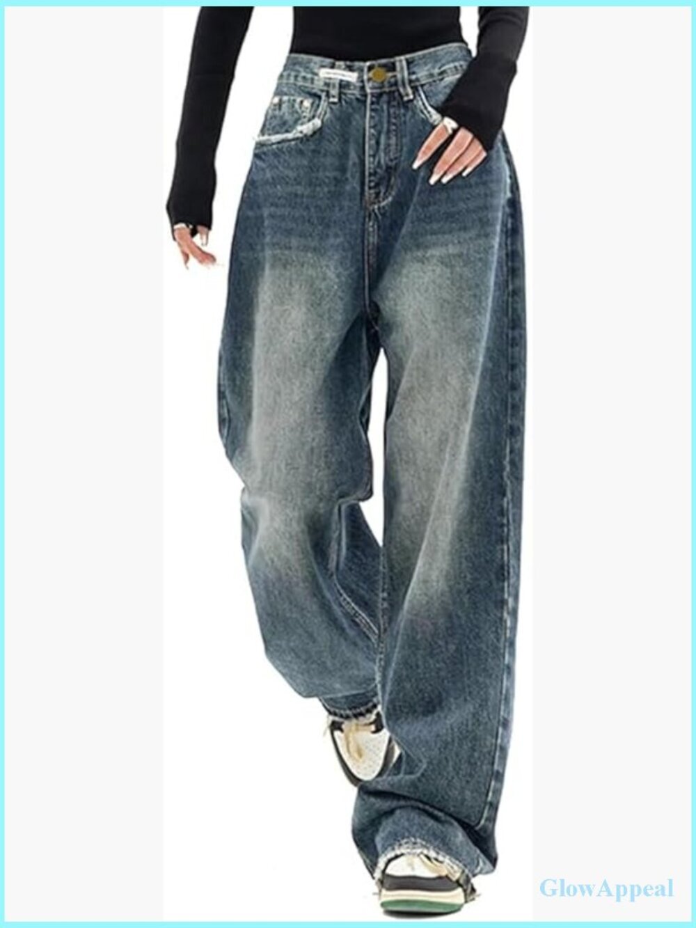 Vintage Wide Leg Boyfriend Jeans Mid-Low Waist Baggy Denim Pants